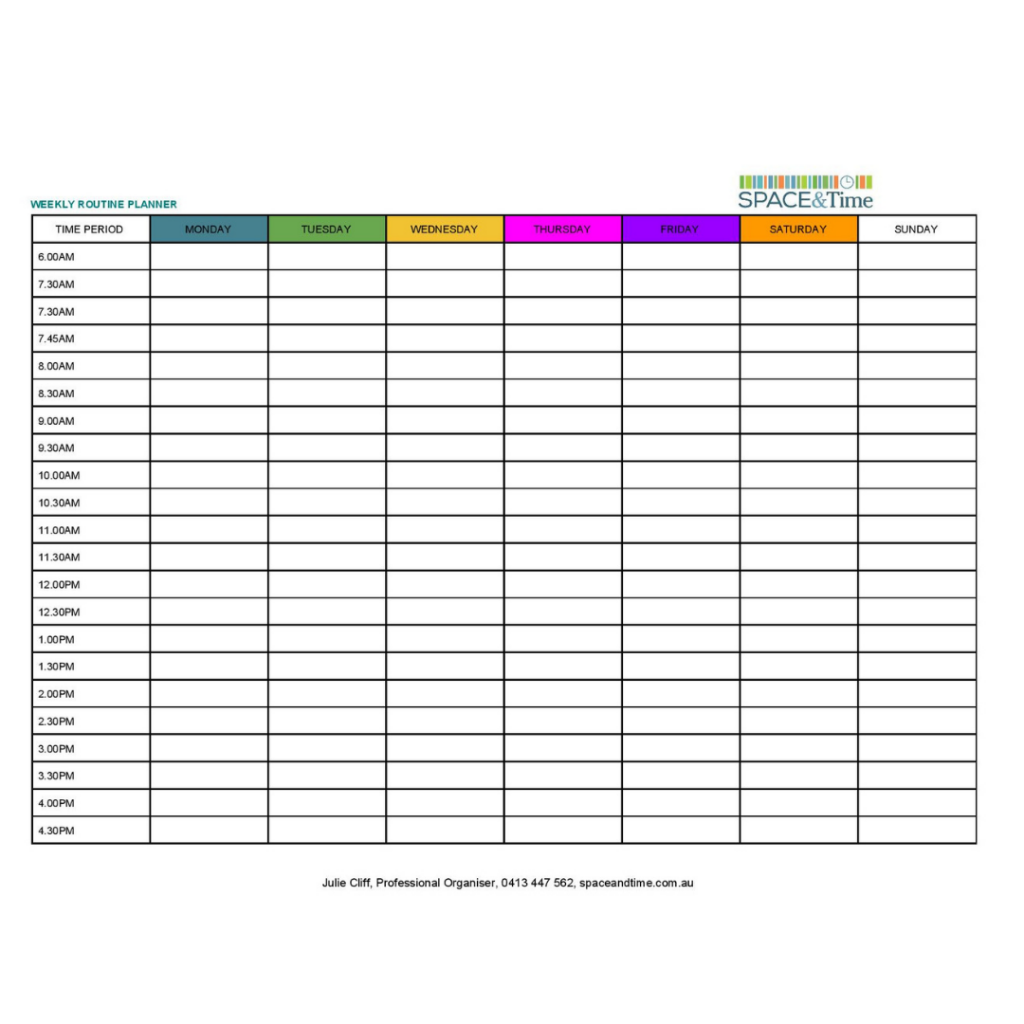 Professional organiser, Julie Cliff using weekly planner in making a goal for the week.