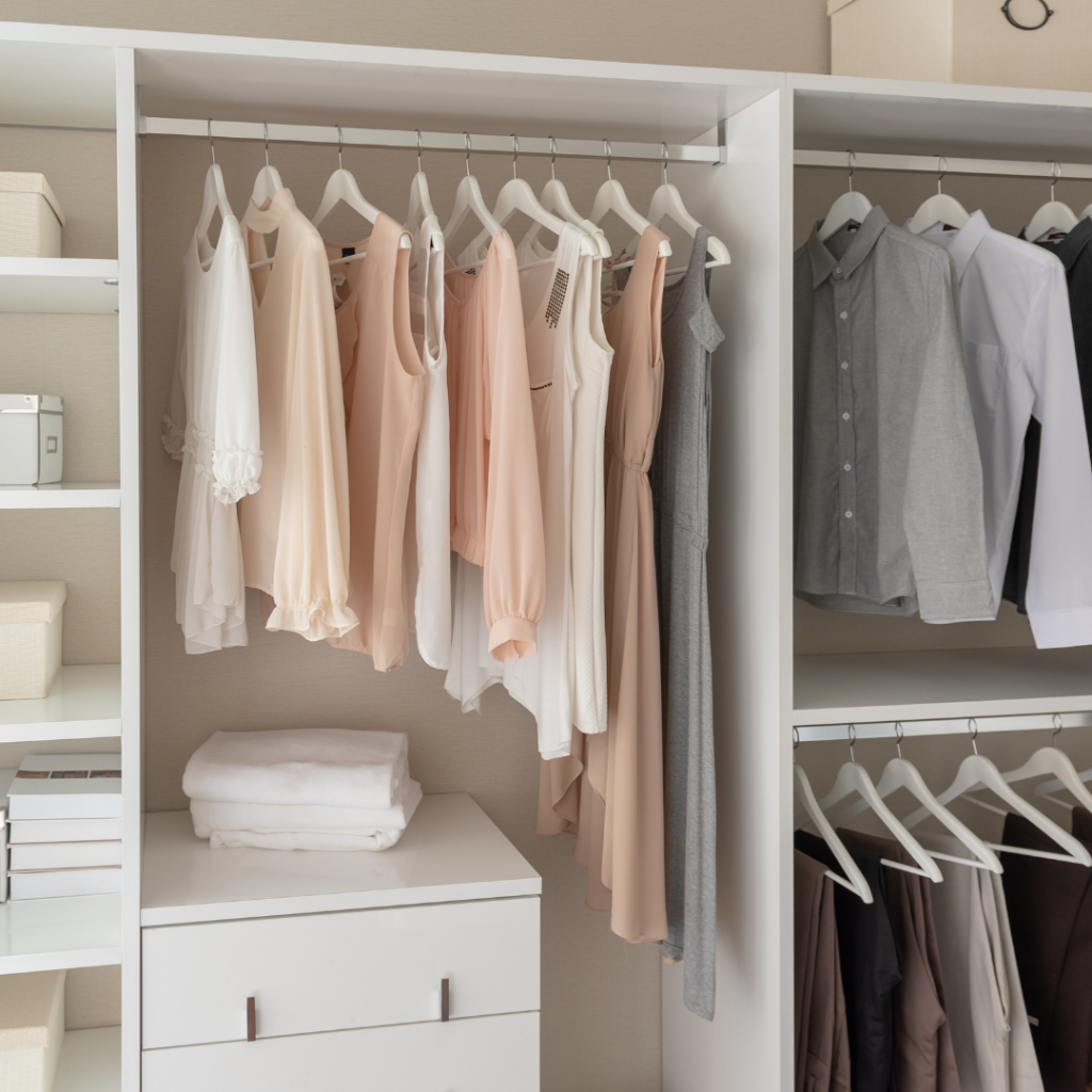 Letting go of items you don't use or haven't worn in 6 months and put the rest back in your wardrobe will make your wardrobe space free.