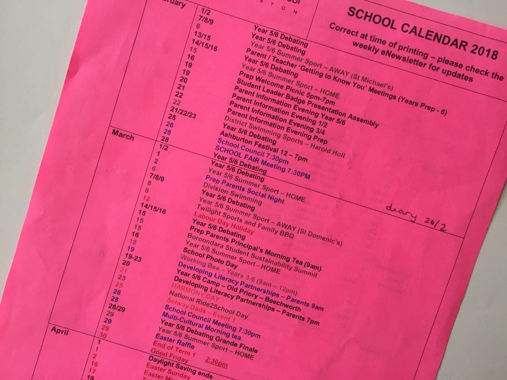 School dates in calendar