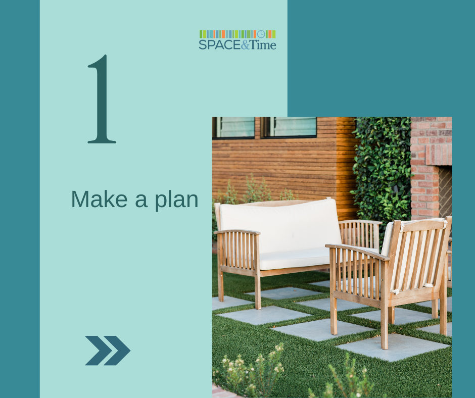 Good planning is essential to maintaining a tidy backyard. For example, you might consider outlining a time-table for activities that needs to be done in the yard - such as developing vegetable patches, planting and/or harvesting flowers, putting together toys and equipment.